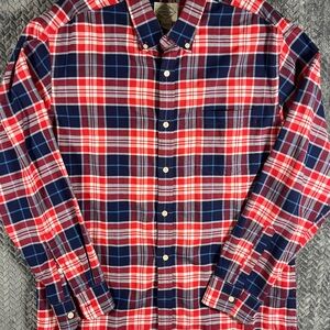 St. John’s Bay Men’s Long Sleeve Button Red White Blue Plaid Large
